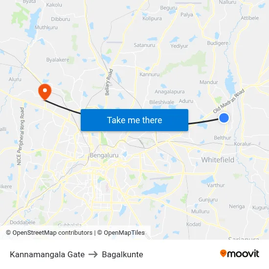 Kannamangala Gate to Bagalkunte map