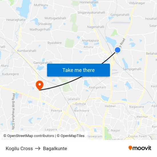 Kogilu Cross to Bagalkunte map
