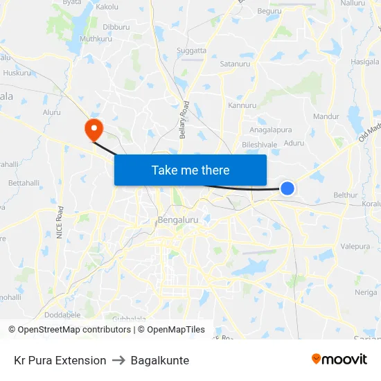 Kr Pura Extension to Bagalkunte map