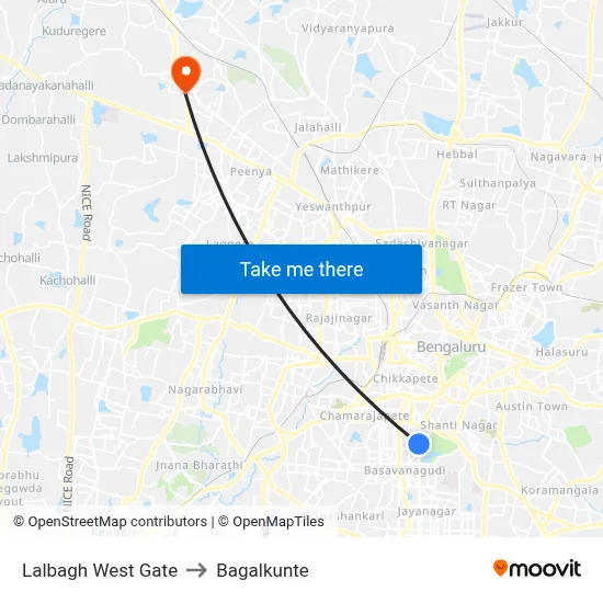Lalbagh West Gate to Bagalkunte map