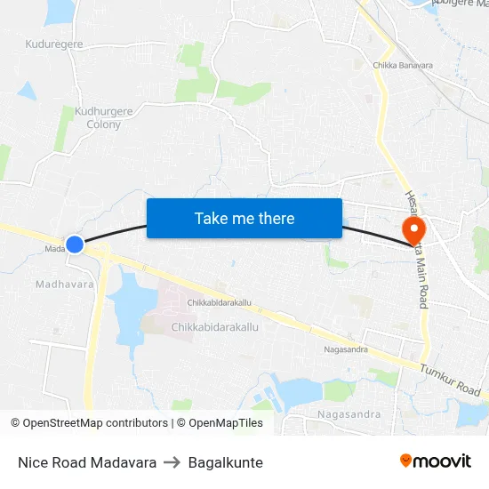 Nice Road Madavara to Bagalkunte map