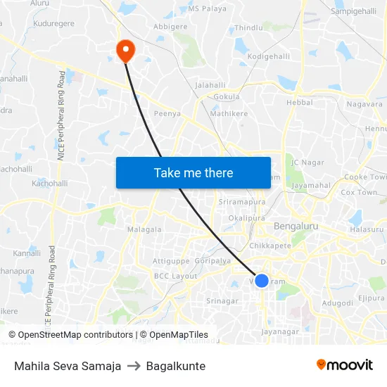 Mahila Seva Samaja to Bagalkunte map