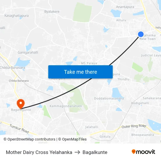Mother Dairy Cross Yelahanka to Bagalkunte map