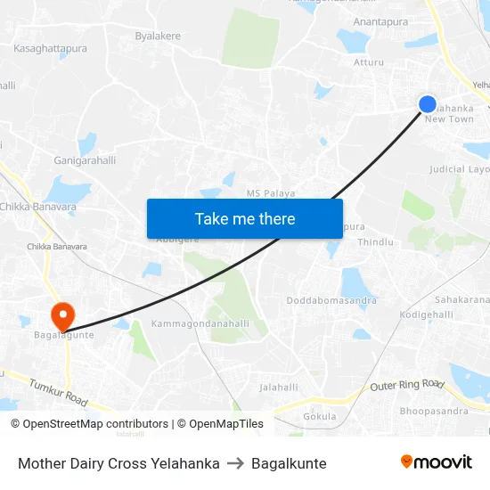 Mother Dairy Cross Yelahanka to Bagalkunte map