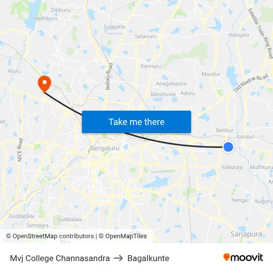 Mvj College Channasandra to Bagalkunte map