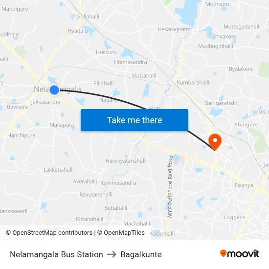 Nelamangala Bus Station to Bagalkunte map