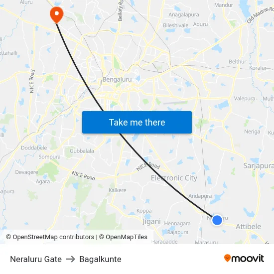 Neraluru Gate to Bagalkunte map