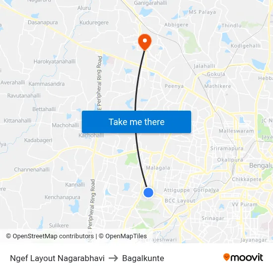 Ngef Layout Nagarabhavi to Bagalkunte map