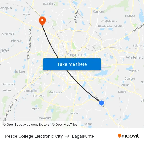 Pesce College Electronic City to Bagalkunte map