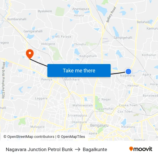 Nagavara Junction Petrol Bunk to Bagalkunte map