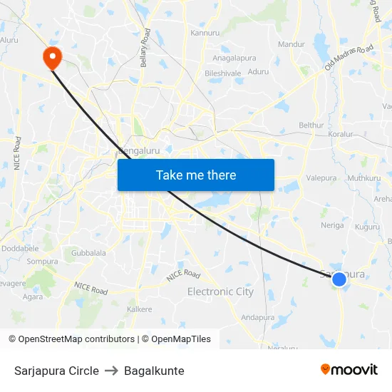 Sarjapura Circle to Bagalkunte map
