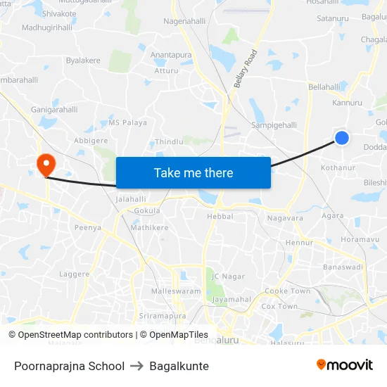 Poornaprajna School to Bagalkunte map