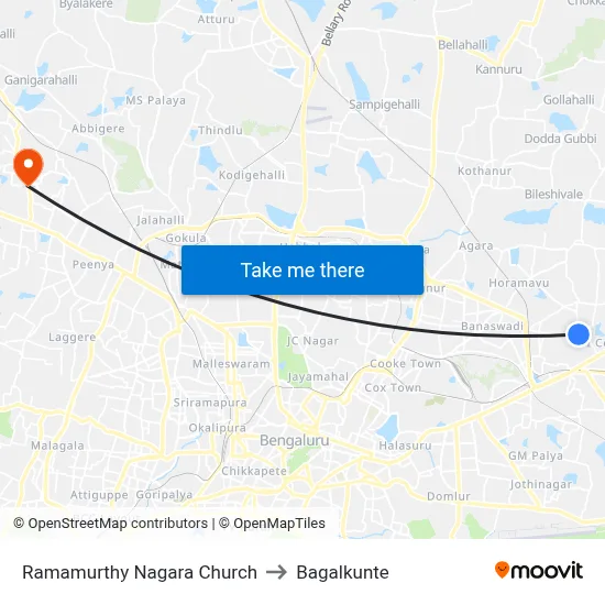 Ramamurthy Nagara Church to Bagalkunte map