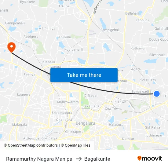 Ramamurthy Nagara Manipal to Bagalkunte map