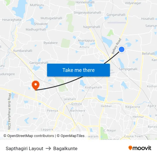 Sapthagiri Layout to Bagalkunte map