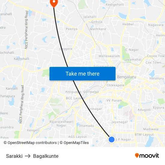 Sarakki to Bagalkunte map