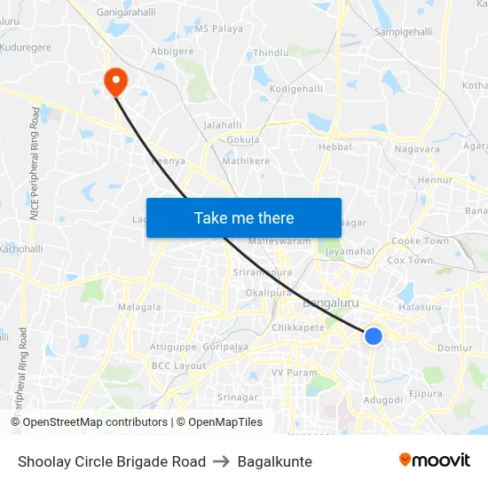 Shoolay Circle Brigade Road to Bagalkunte map