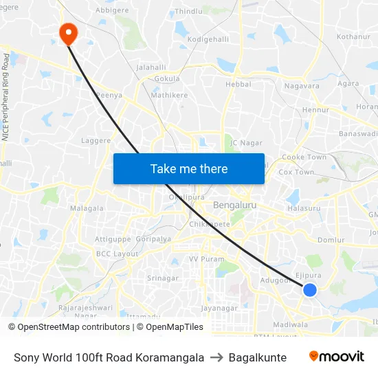 Sony World 100ft Road  Koramangala to Bagalkunte map