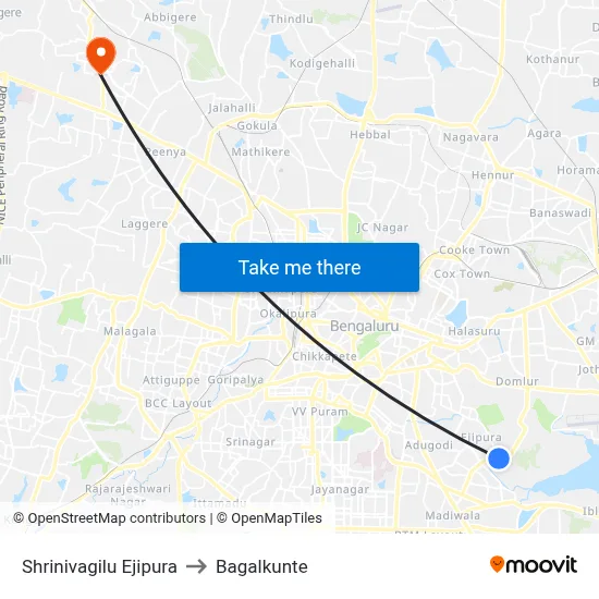 Shrinivagilu Ejipura to Bagalkunte map
