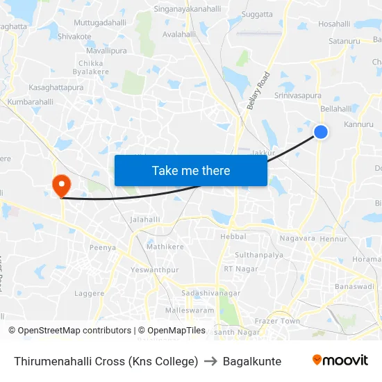 Thirumenahalli Cross (Kns College) to Bagalkunte map