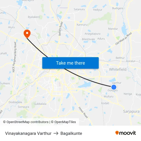 Vinayakanagara Varthur to Bagalkunte map