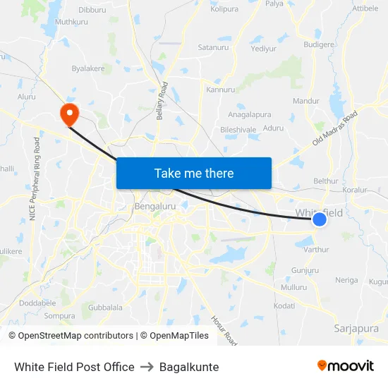 White Field Post Office to Bagalkunte map