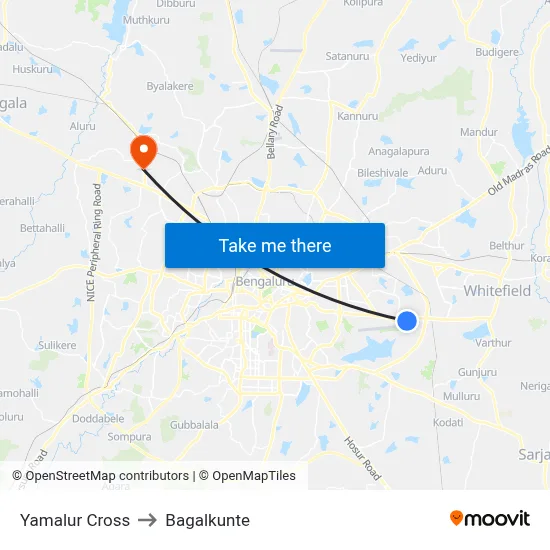 Yamalur Cross to Bagalkunte map