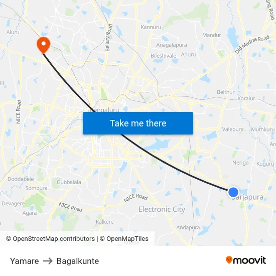 Yamare to Bagalkunte map