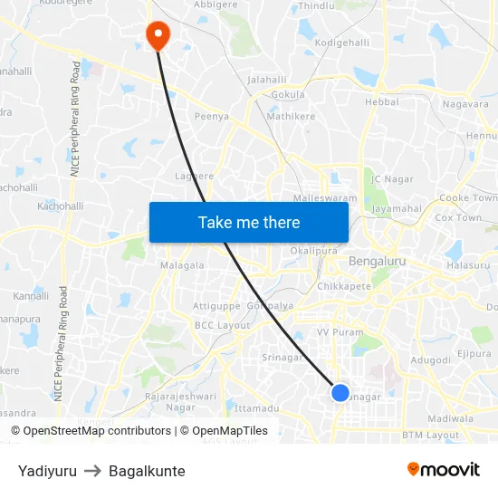 Yadiyuru to Bagalkunte map