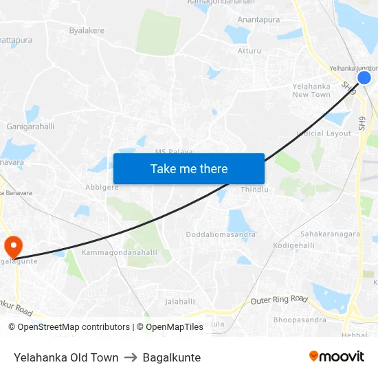 Yelahanka Old Town to Bagalkunte map
