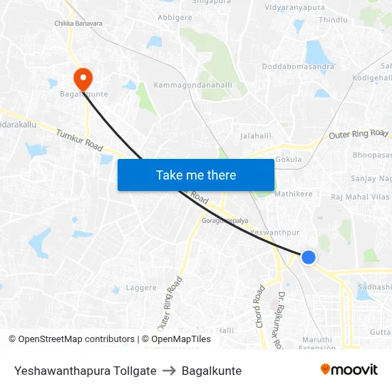 Yeshawanthapura Tollgate to Bagalkunte map