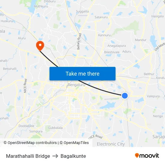 Marathahalli Bridge to Bagalkunte map