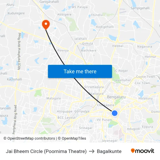 Jai Bheem Circle (Poornima Theatre) to Bagalkunte map