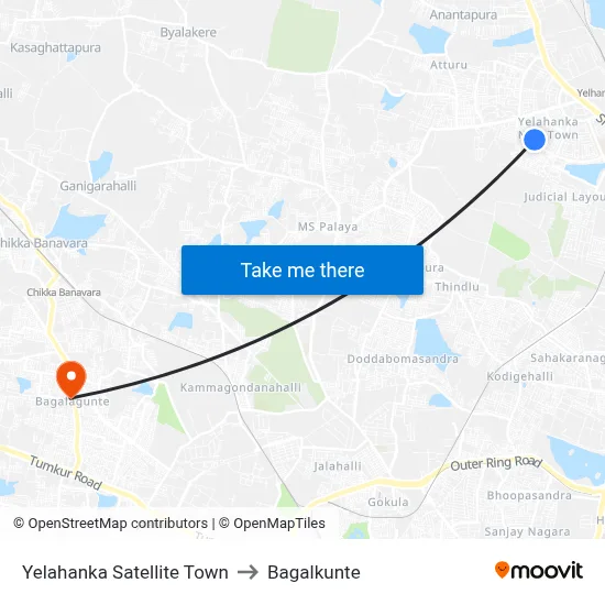 Yelahanka Satellite Town to Bagalkunte map