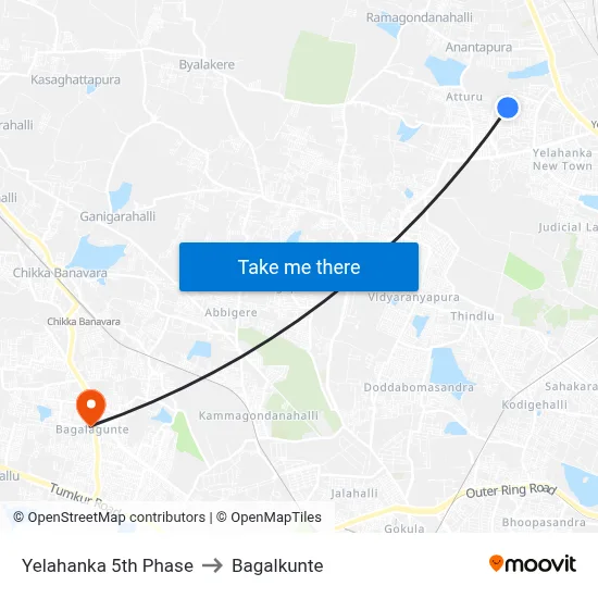 Yelahanka 5th Phase to Bagalkunte map