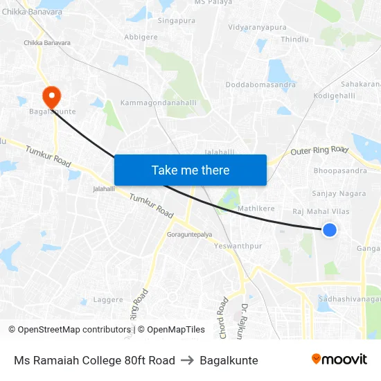 Ms Ramaiah College 80ft Road to Bagalkunte map
