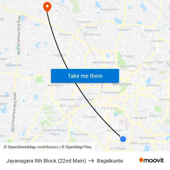 Jayanagara 9th Block (22nd Main) to Bagalkunte map