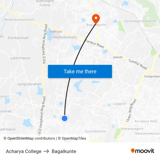 Acharya College to Bagalkunte map