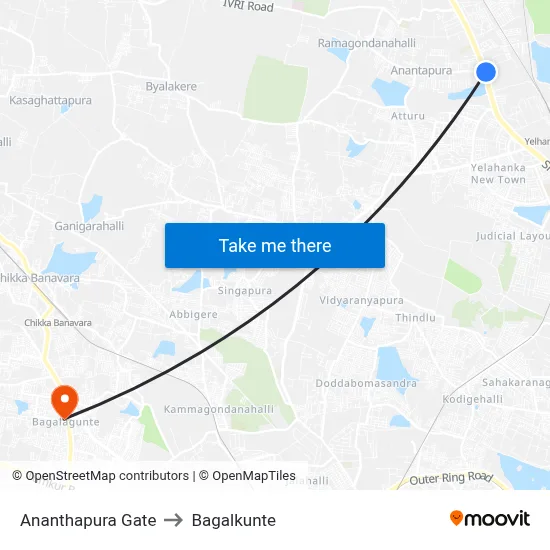 Ananthapura Gate to Bagalkunte map