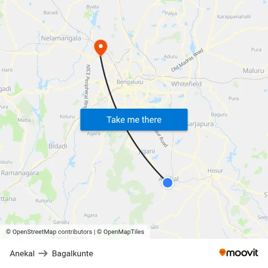 Anekal to Bagalkunte map