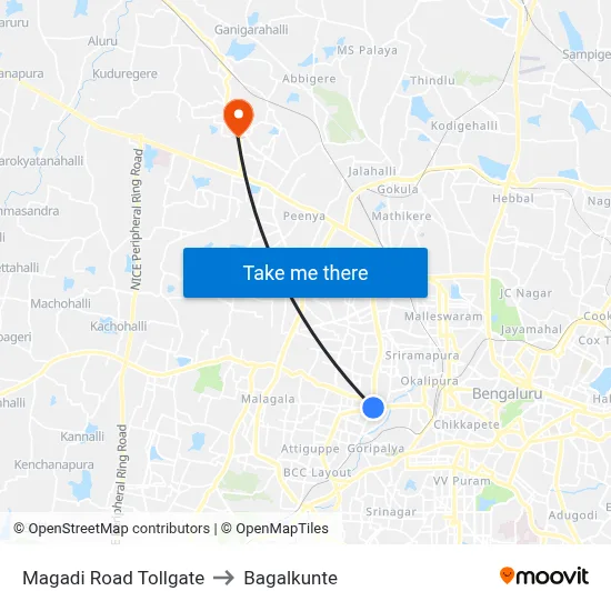 Magadi Road Tollgate to Bagalkunte map