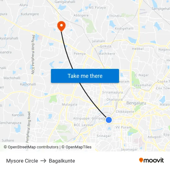 Mysore Circle to Bagalkunte map