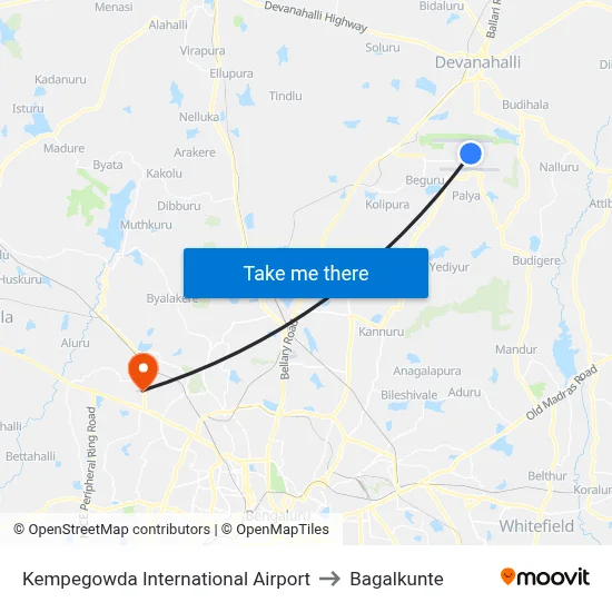 Kempegowda International Airport to Bagalkunte map