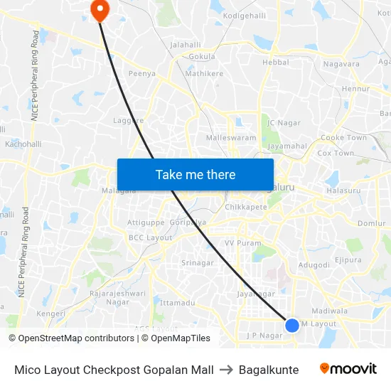 Mico Layout Checkpost Gopalan Mall to Bagalkunte map