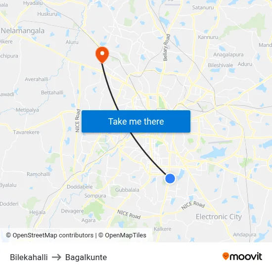 Bilekahalli to Bagalkunte map