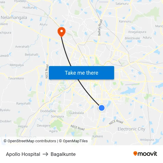 Apollo Hospital to Bagalkunte map