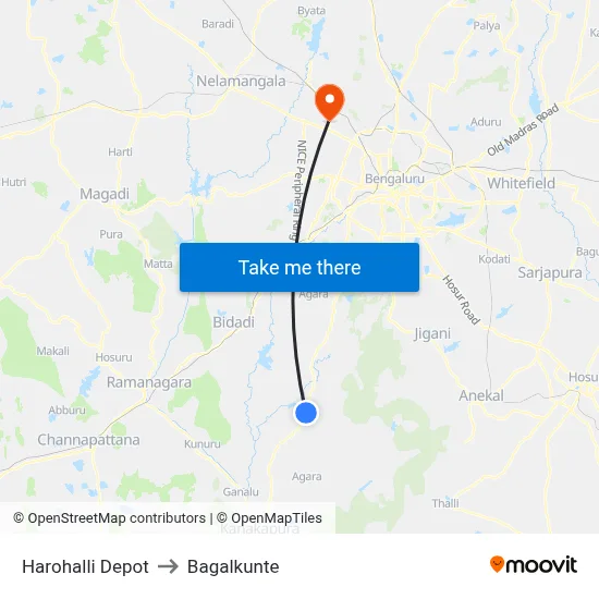 Harohalli Depot to Bagalkunte map