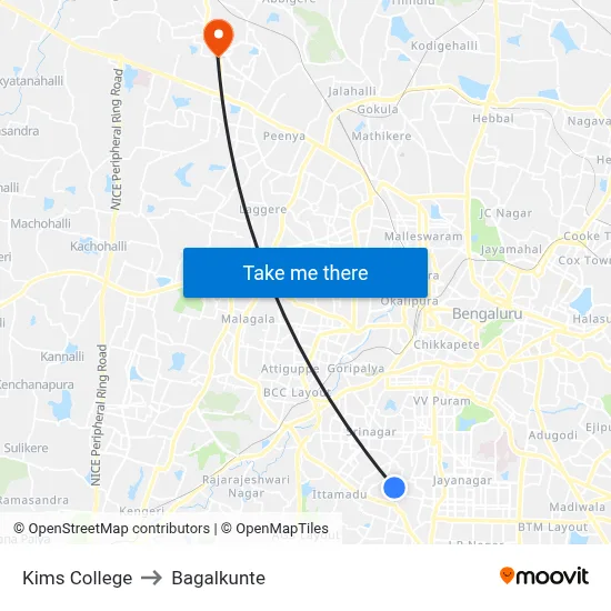Kims College to Bagalkunte map