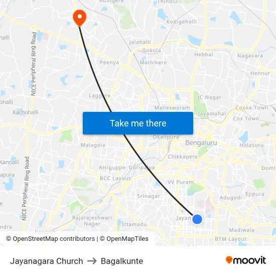 Jayanagara Church to Bagalkunte map