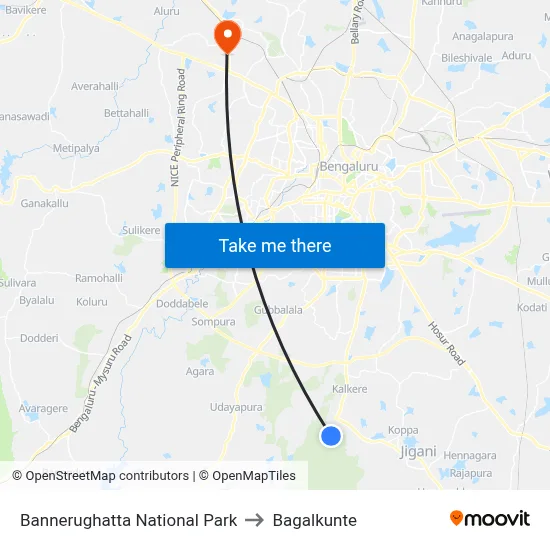 Bannerughatta National Park to Bagalkunte map